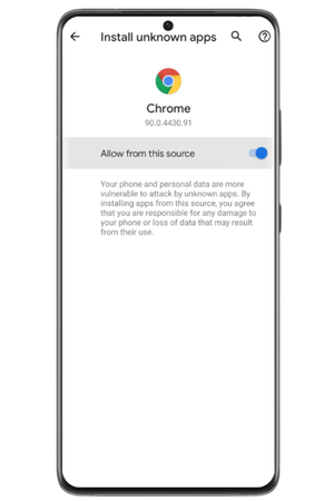 Permission window approves the Incognito Casino online App from unknown sources