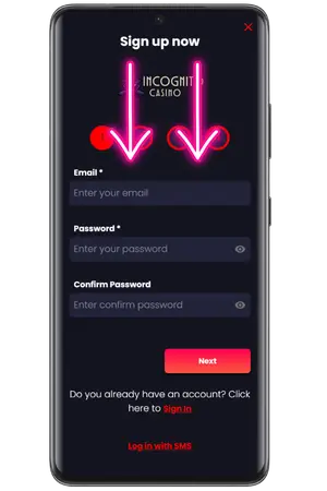 complete the registration process to activate the Incognito Casino bonus