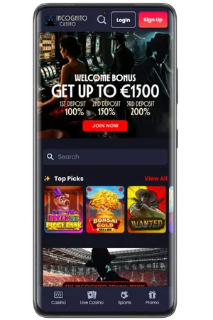 Incognito Casino login access through the official casino website