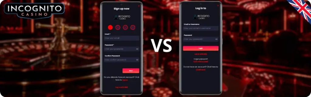 Registration vs Incognito Casino login