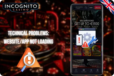 Incognito Casino login technical issues, website or app not loading
