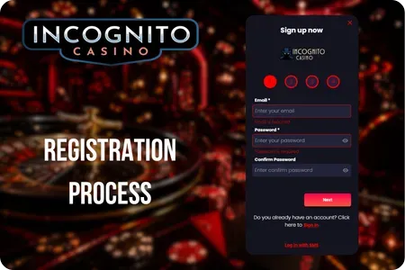 Incognito Casino UK SMS registration process on mobile device