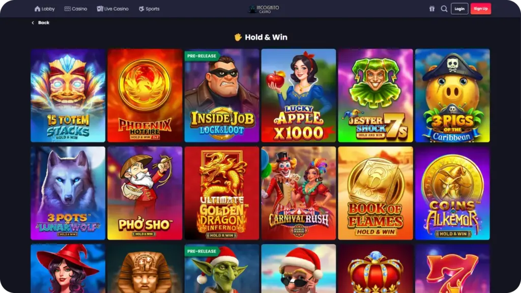 Incognito Casino UK secret jackpot tiers Mega Major Minor and Mini prize pools